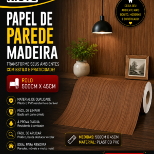 PAPEL DE PAREDE MADEIRA PLASTICO PVC 500CM X 45CM