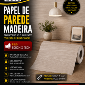 PAPEL DE PAREDE MADEIRA PLASTICO PVC 500CM X 45CM