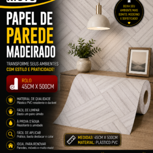 PAPEL DE PAREDE AMADEIRADO PLASTICO PVC 45 CM X 500 CM