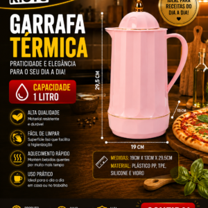 GARRAFA TERMICA 1L ROSA PLASTICO PP, TPE, SILICONE E VIDRO 19CM X 13CM X 29,5CM