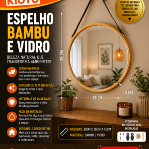 ESPELHO BAMBU E VIDRO 38CM X 38CM X 1,5CM