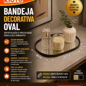 BANDEJA DECORATIVA OVAL VIDRO E PLASTICO PP 20CM X 29,7CM X 1,5CM