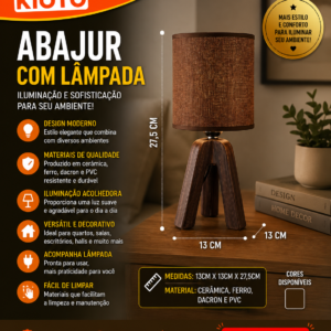 ABAJUR S  LAMPADA CERAMICA, FERRO, DACRON E PVC 13CM X 13CM X 27,5CM