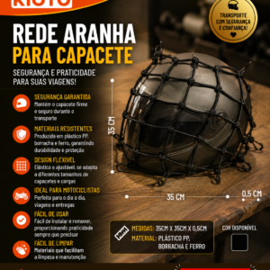 REDE ARANHA CAPACETE PLASTICO PP, BORRACHA E FERRO 35CM X 35CM X 0,5CM