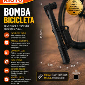 BOMBA BICICLETA NYLON E FERRO 23,5CM X 6CM X 3CM