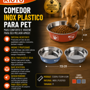 COMEDOR INOX PLASTICO M 17,5CM X 17,5CM X 6CM