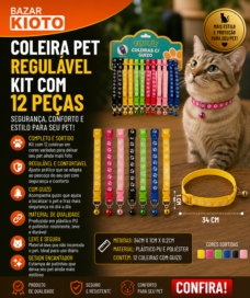 COLEIRA PET REGULAVEL PLASTICO PU E POLIESTER 34 CM X 1 CM X 0,2 CM