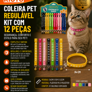 COLEIRA PET REGULAVEL PLASTICO PU E POLIESTER 34 CM X 1 CM X 0,2 CM