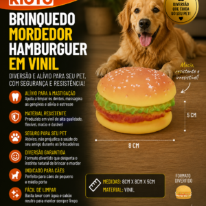 BRINQUEDO MORDEDOR HAMBURGUER EM VINIL 8CM X 8CM X 5CM