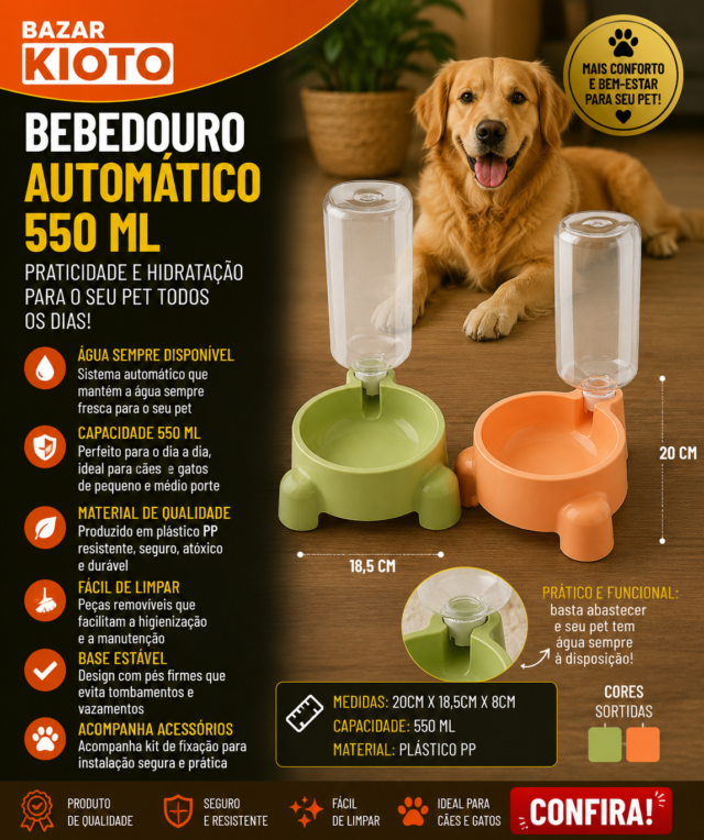 BEBEDOURO AUTOMATICO 550 ML PLASTICO PP 20 CM X 18.5 CM X 8 CM