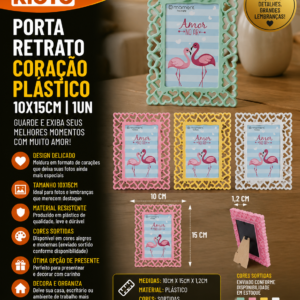 PORTA RETRATO CORACAO PLASTICO 10X15CM 1UN (unidade)