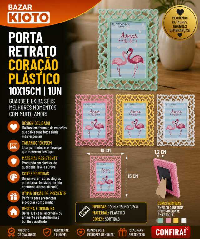PORTA RETRATO CORACAO PLASTICO 10X15CM 1UN (unidade)