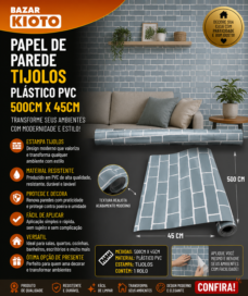 Papel De Parede Tijolos Plastico Pvc 500cm X 45cm