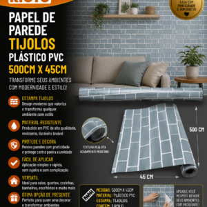 Papel De Parede Tijolos Plastico Pvc 500cm X 45cm