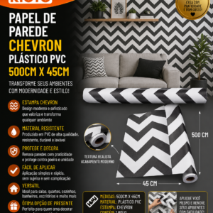 Papel De Parede Chevron Plastico Pvc 500cm X 45cm