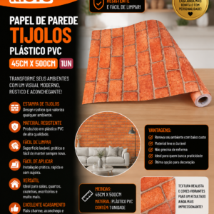 PAPEL DE PAREDE TIJOLOS PLASTICO PVC 45CM X 500CM