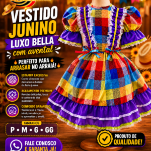 Vestido Junino luxo Bella com avental