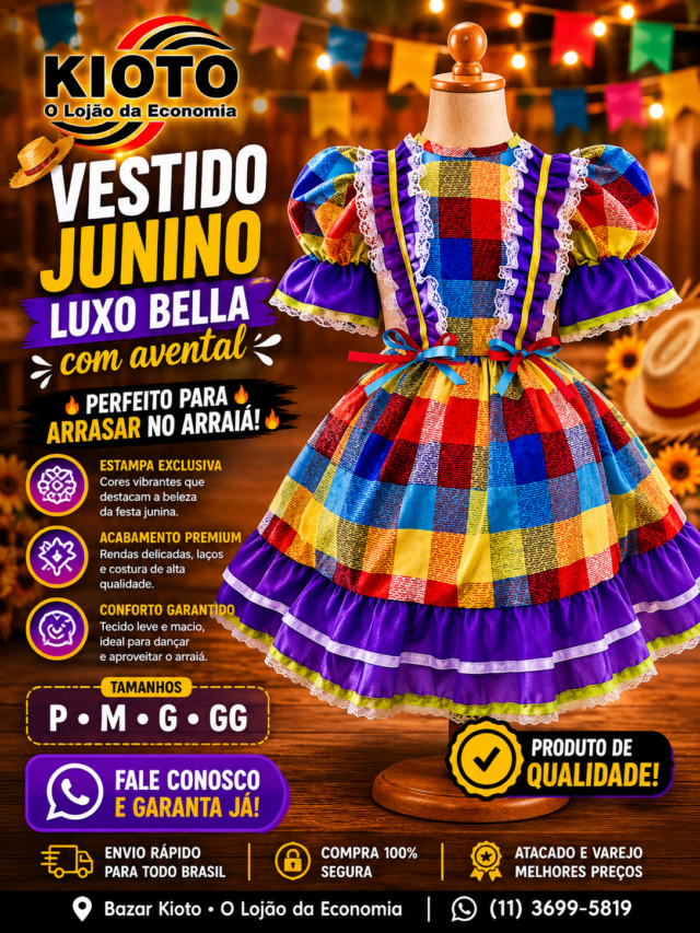 Vestido Junino luxo Bella com avental