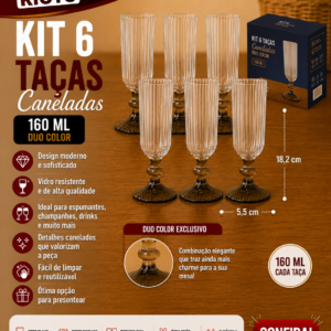 Kit 6 Tacas Caneladas 160 Ml Duo Color Vidro 5,5 Cm X 5,5 Cm X 18,2 Cm