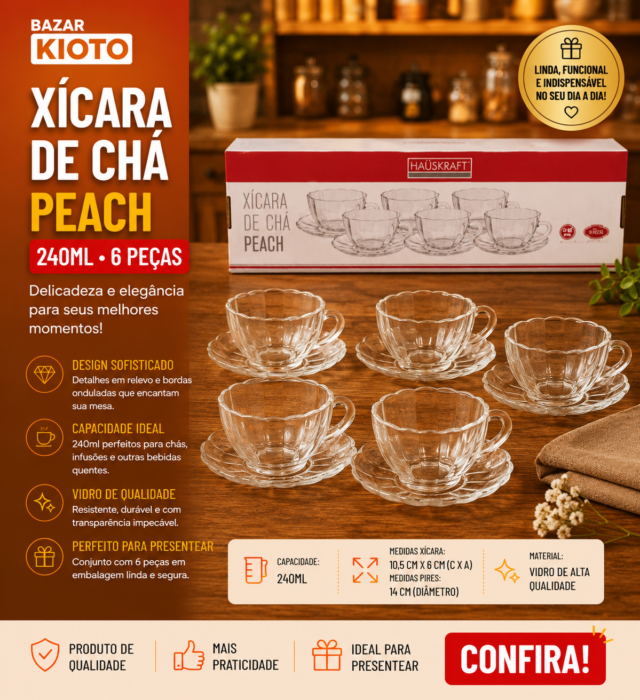 XICARA CHA PEACH DC 240ML 6PC