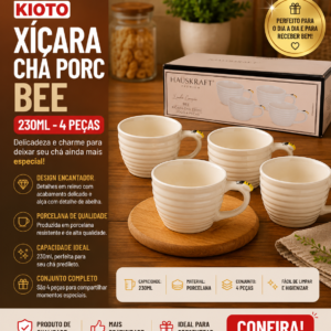 XICARA CHA PORC BEE 230ML4PC