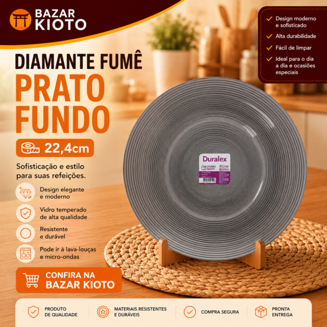 Diamante fume prato fundo 22,4 cm