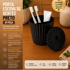 PORTA ESCOVA DE DENTES PRETO (01 PECA)