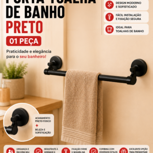 PORTA-TOALHA DE BANHO PRETO (01 PECA)