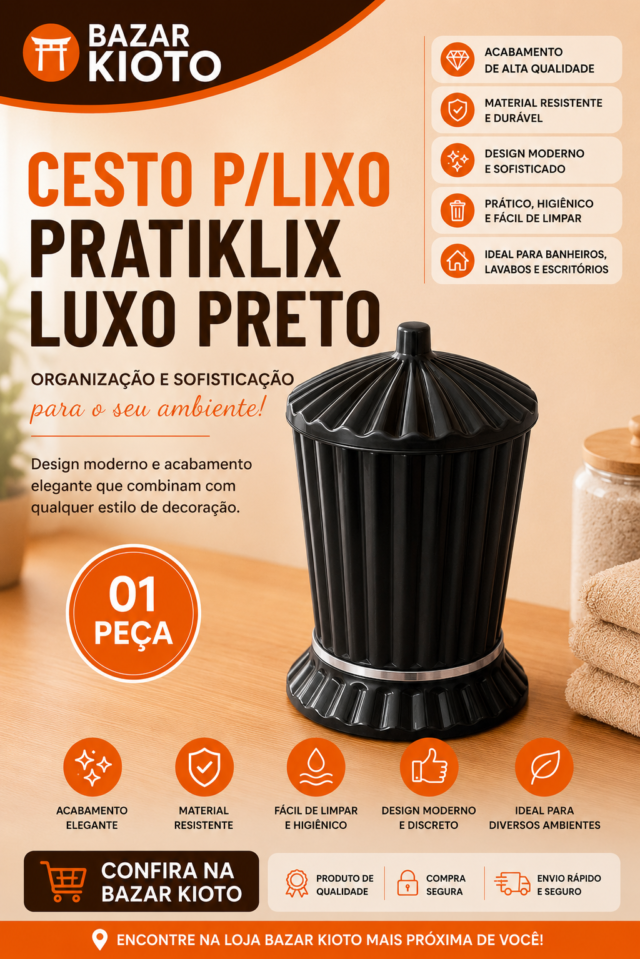 CESTO P/LIXO PRATIKLIX LUXO PRETO (01 PECA)